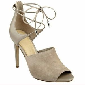 Marc Fisher Lace Up Peep Toe Heels Suede